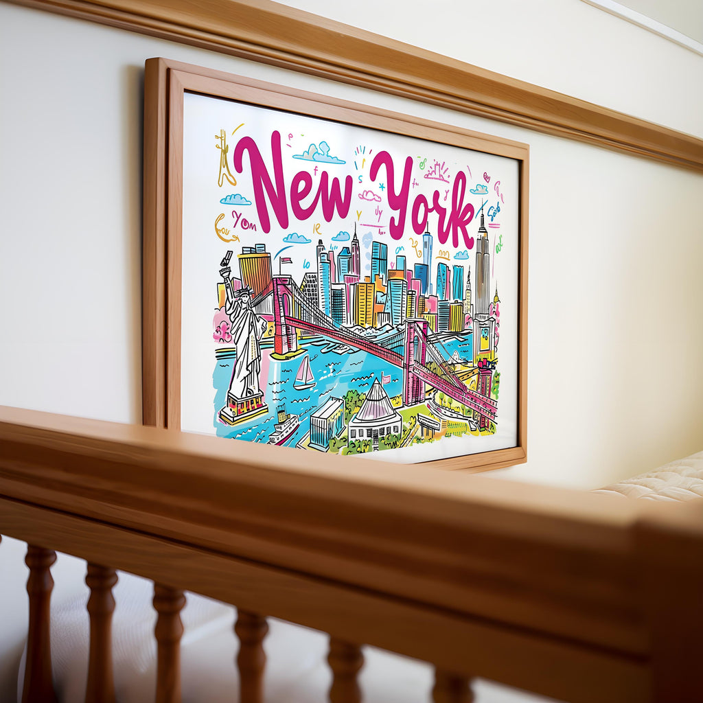 New York City Art Print | Colorful NYC Skyline Poster wall art print, modern home decor, unframed artwork by Nomad & Nest