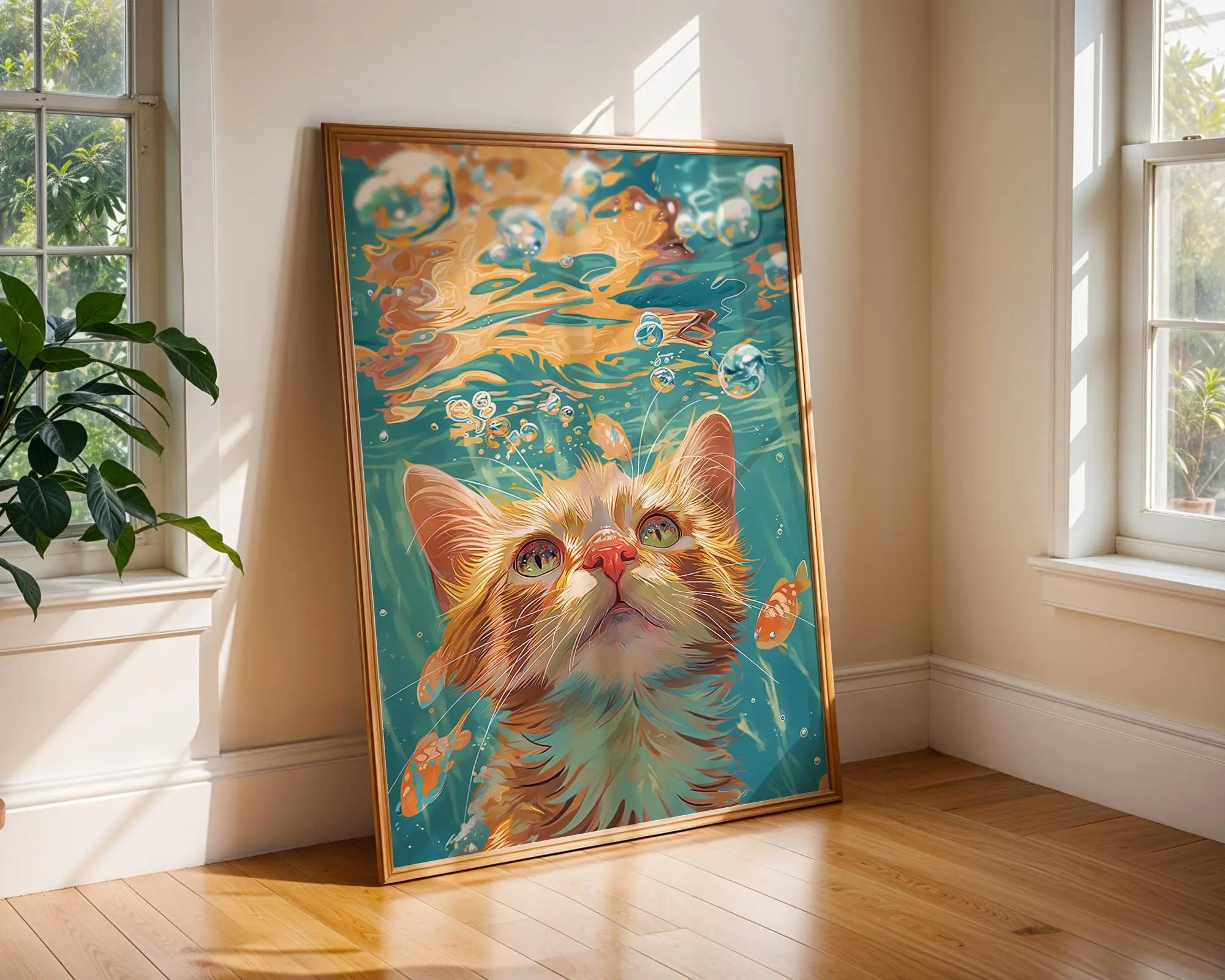 Kitten Underwater Wall Art | Playful Cat Illustration Print wall art print, modern home decor, unframed artwork by Nomad & Nest