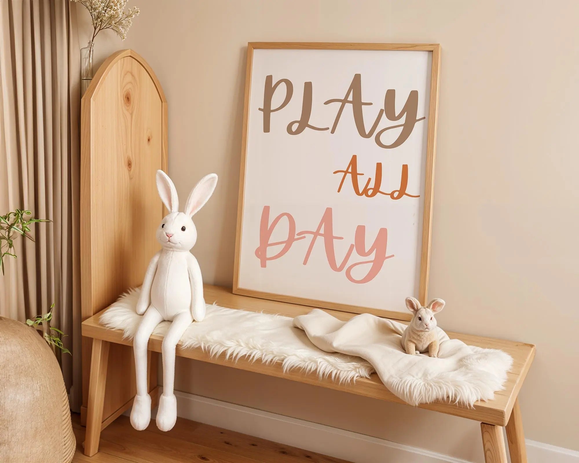 Playroom Ideas | Play All Day Nursery Wall Art | Neutral Typography Kids Print wall art print, modern home decor, unframed artwork by Nomad & Nest