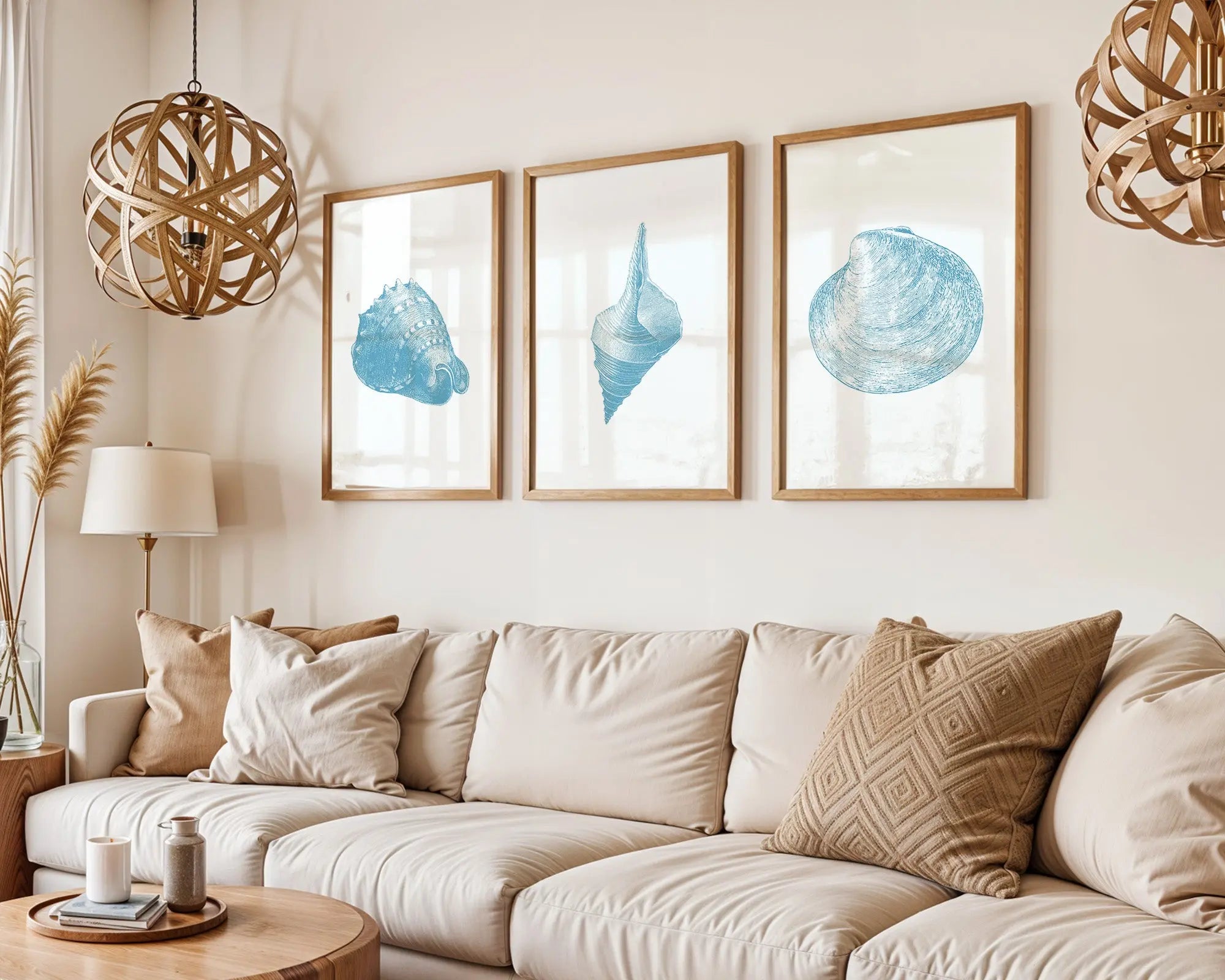 Colourful Prints | Blue Seashell Print Set | Vintage Coastal Wall Art (Set of 3) wall art print, modern home decor, unframed artwork by Nomad & Nest
