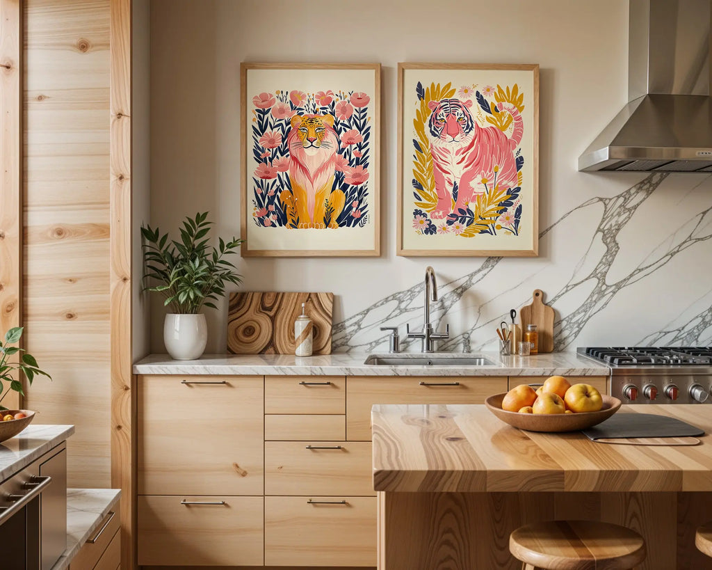 Colourful Prints | Jungle Tiger Print | Tropical Wall Art Duo (Set of 2) wall art print, modern home decor, unframed artwork by Nomad & Nest