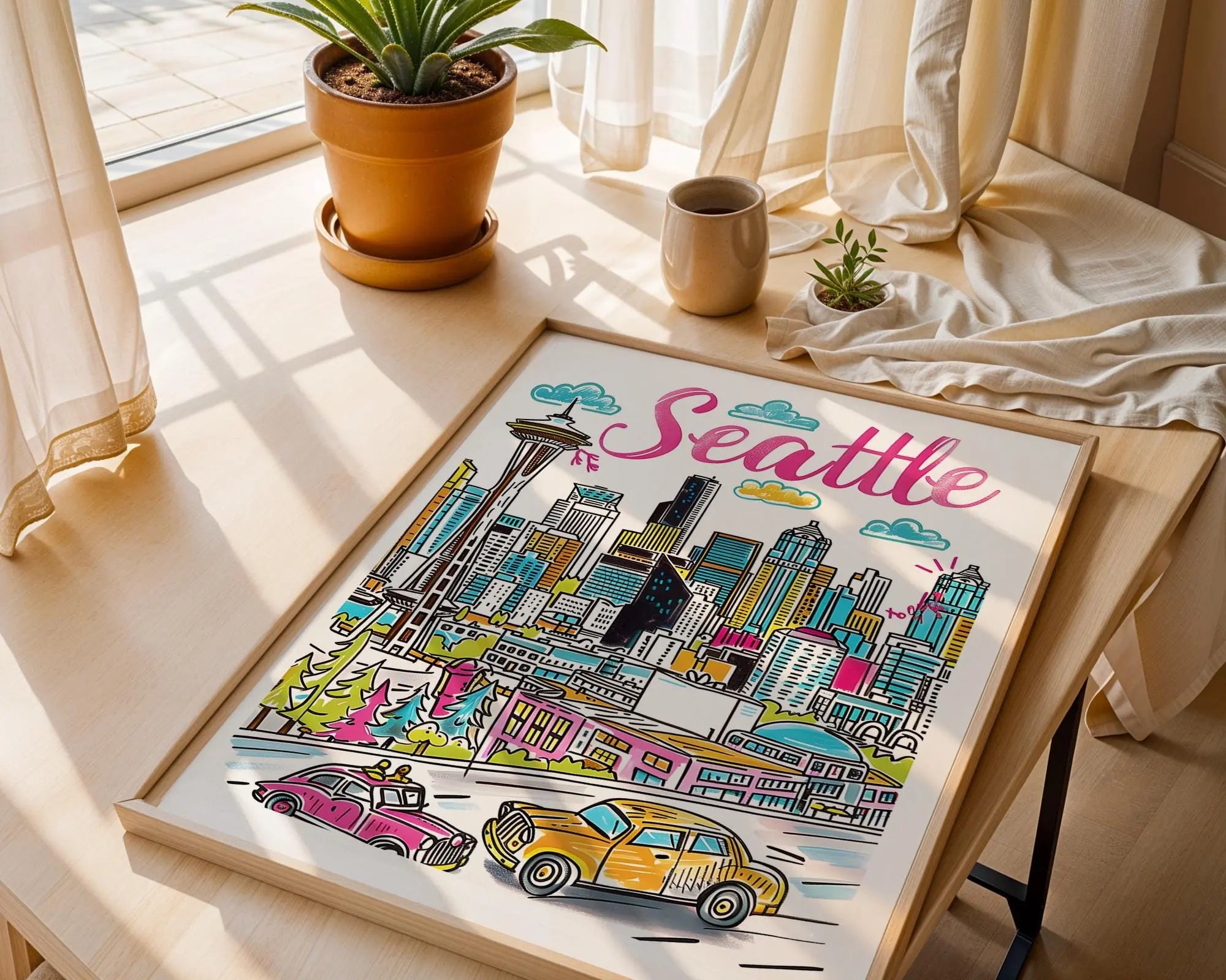 Seattle Skyline Art Print | Space Needle, Washington Travel Poster wall art print, modern home decor, unframed artwork by Nomad & Nest