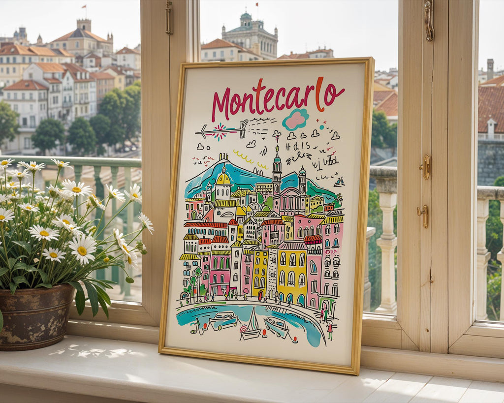 Monte Carlo Cityscape Poster | Colorful French Riviera Illustration wall art print, modern home decor, unframed artwork by Nomad & Nest