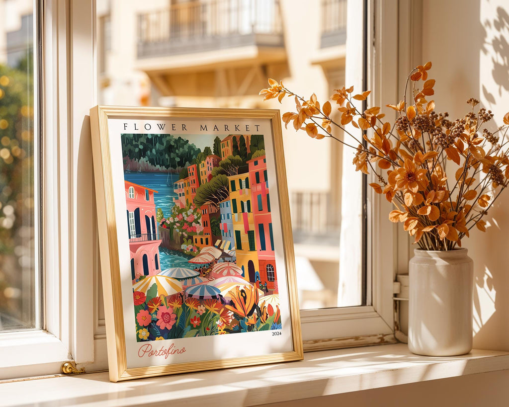 Portofino Flower Market Print | Colorful Italian Coastal Art wall art print, modern home decor, unframed artwork by Nomad & Nest