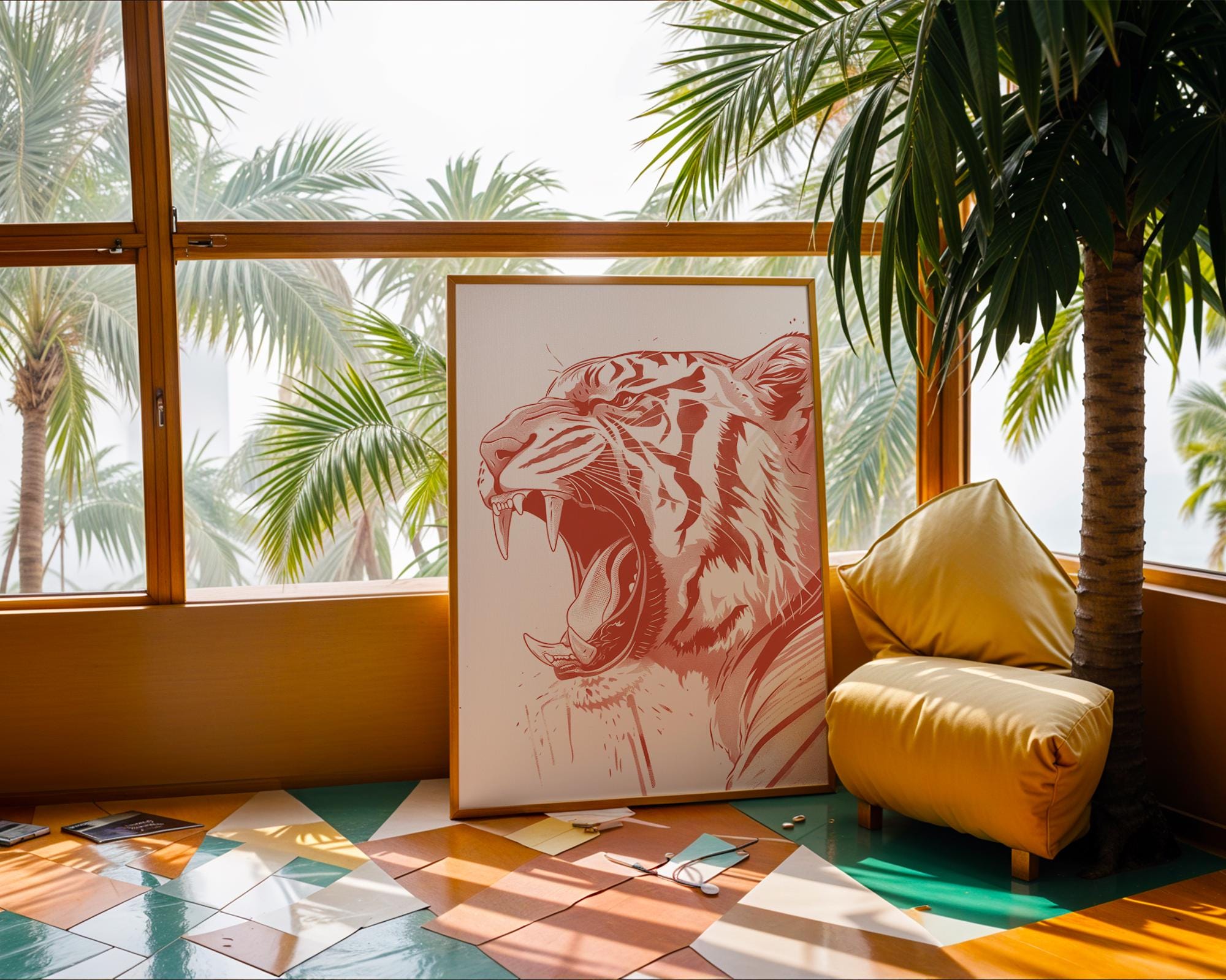 Red Roaring Tiger Art Print, Jungle Nursery Decor wall art print, modern home decor, unframed artwork by Nomad & Nest