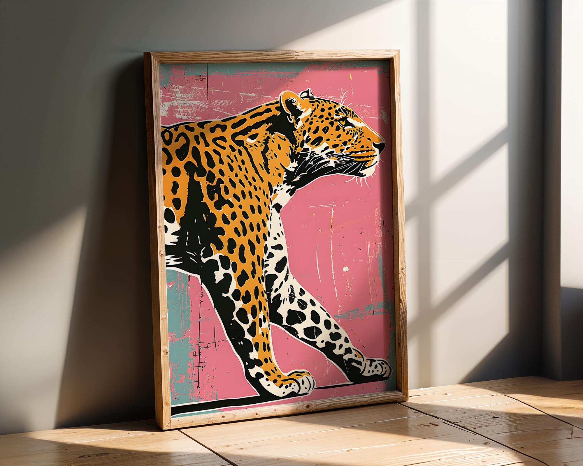 Modern Pop Art | Abstract Leopard Print | Pink, Orange, and Teal Animal Poster wall art print, modern home decor, unframed artwork by Nomad & Nest