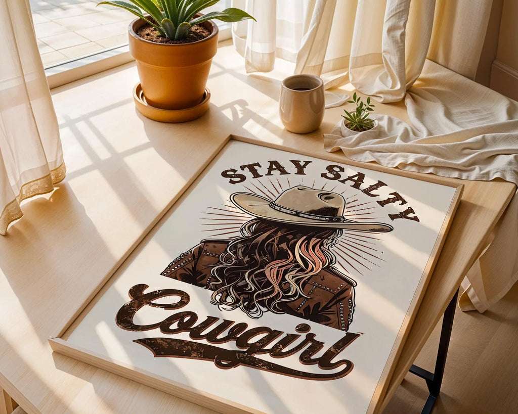 Stay Salty Cowgirl Print – Western Coastal Wall Art wall art print, modern home decor, unframed artwork by Nomad & Nest