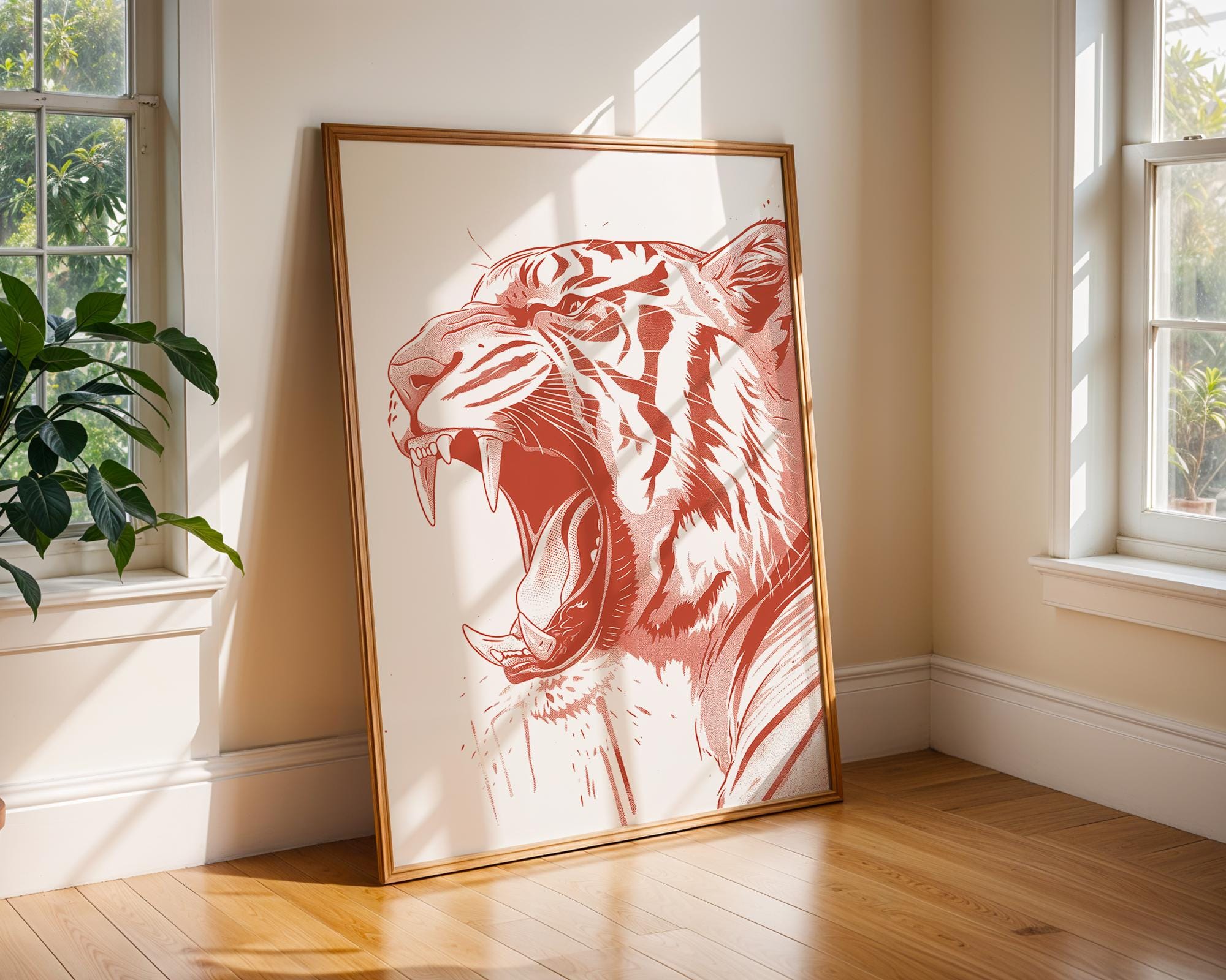 Red Roaring Tiger Art Print, Jungle Nursery Decor wall art print, modern home decor, unframed artwork by Nomad & Nest