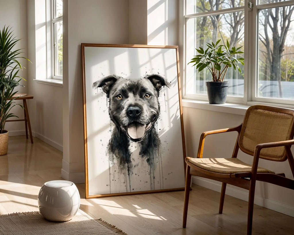 Staffordshire Bull Terrier Watercolor Print | Smiling Staffy Dog Portrait Wall Art wall art print, modern home decor, unframed artwork by Nomad & Nest