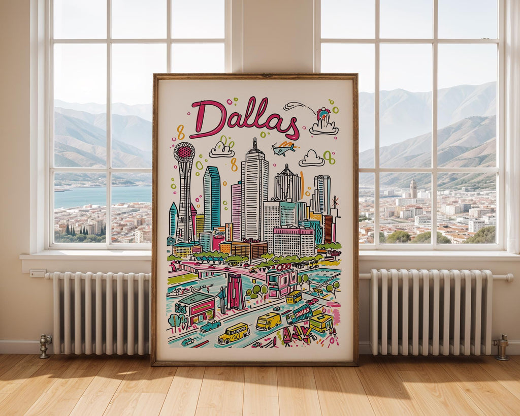 Dallas Texas Skyline Art Print | Colorful Cityscape Poster wall art print, modern home decor, unframed artwork by Nomad & Nest