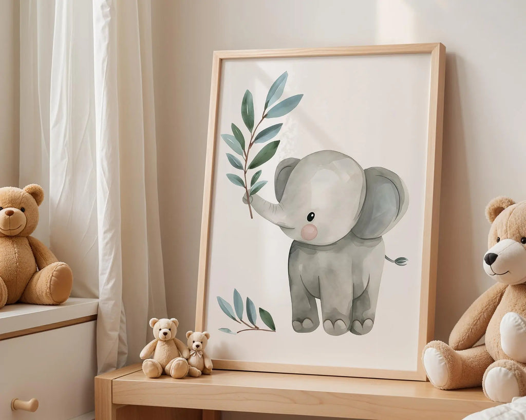 Playroom Ideas | Elephant Nursery Art | Botanical Animal Baby Print wall art print, modern home decor, unframed artwork by Nomad & Nest