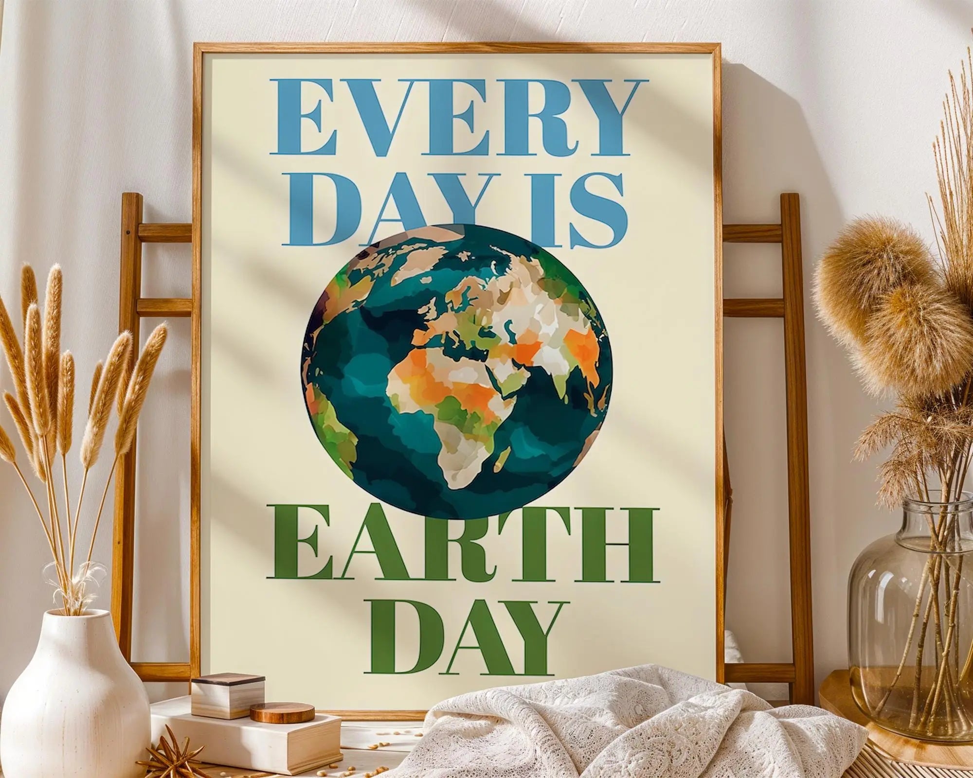 Earth Day Globe Illustration | Eco-Friendly Home Decor Poster wall art print, modern home decor, unframed artwork by Nomad & Nest