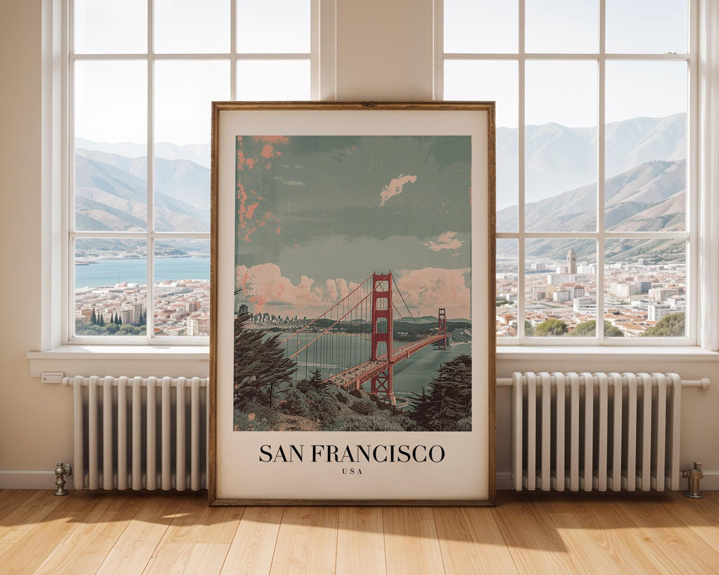 Golden Gate Bridge Print | San Francisco Retro Travel Poster wall art print, modern home decor, unframed artwork by Nomad & Nest