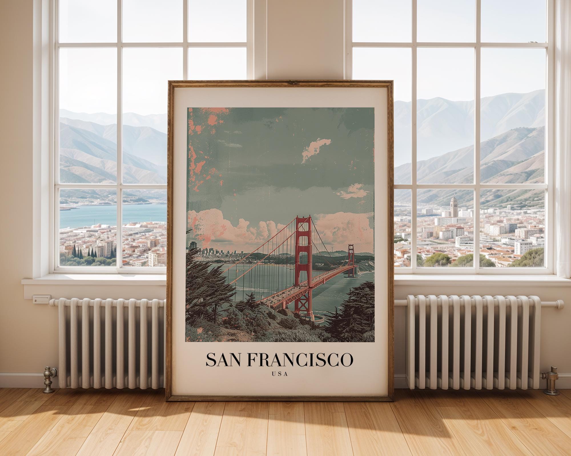 Golden Gate Bridge Print | San Francisco Retro Travel Poster wall art print, modern home decor, unframed artwork by Nomad & Nest