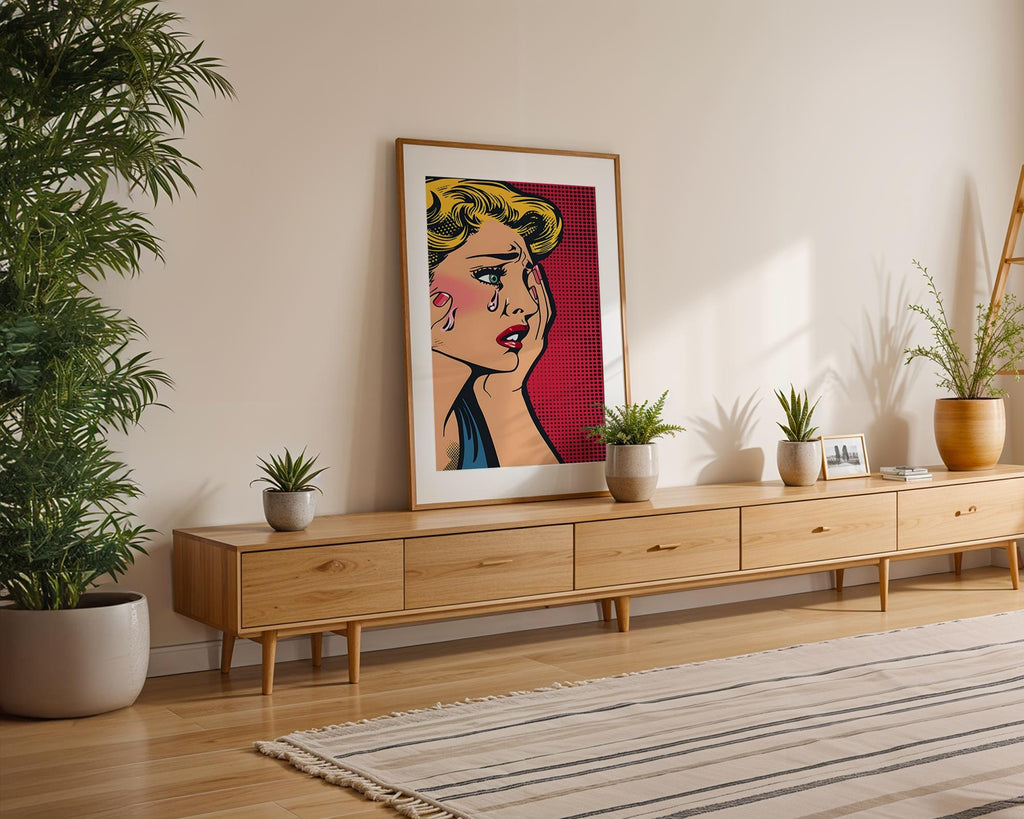 Modern Pop Art | Crying Woman  Print | Vintage Comic Book Style wall art print, modern home decor, unframed artwork by Nomad & Nest