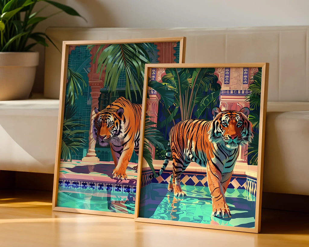 Colourful Prints | Jungle Tiger Art Prints Set – Tropical Summer Decor wall art print, modern home decor, unframed artwork by Nomad & Nest