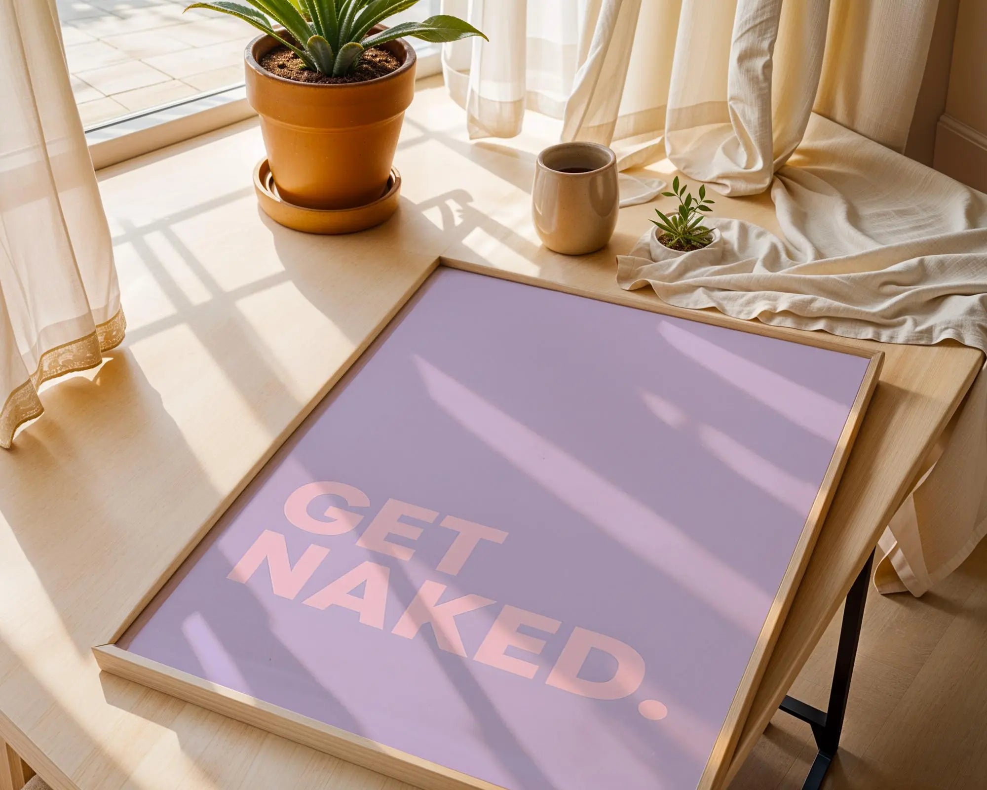 Positive Emotion | Get Naked Wall Art | Bold Modern Typography | Playful Bathroom Decor | Minimal Statement Poster wall art print, modern home decor, unframed artwork by Nomad & Nest