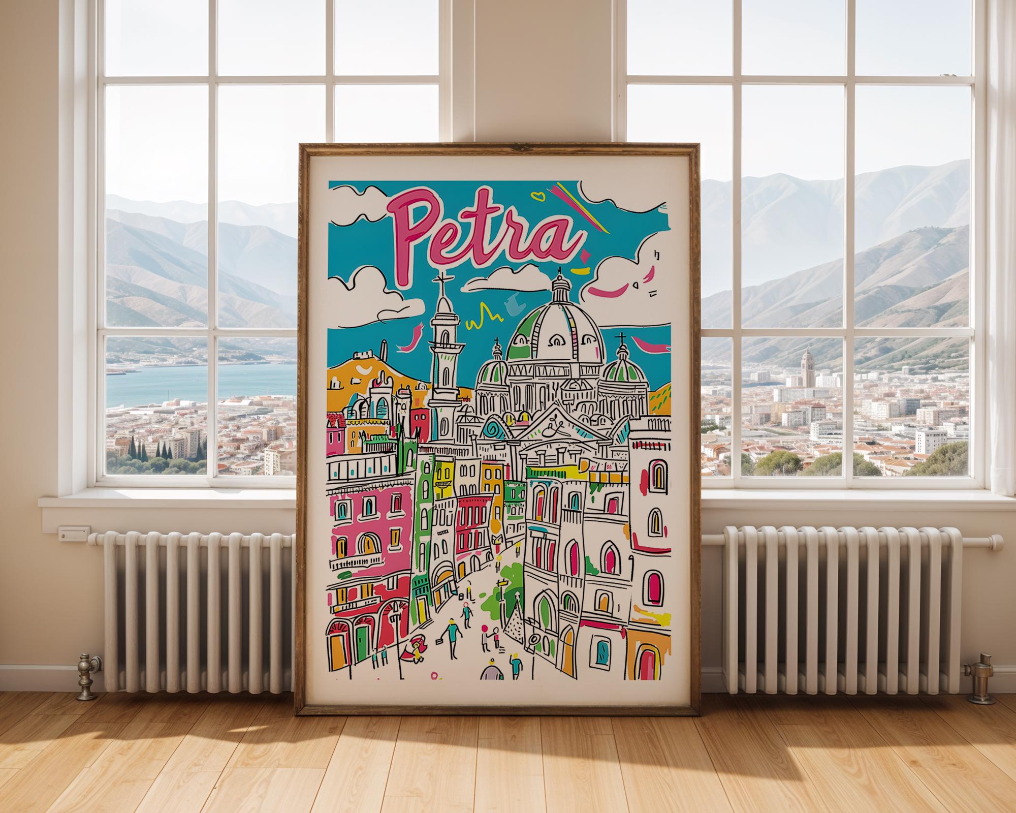 Petra Jordan Art Print | Colorful City Architecture Travel Poster wall art print, modern home decor, unframed artwork by Nomad & Nest