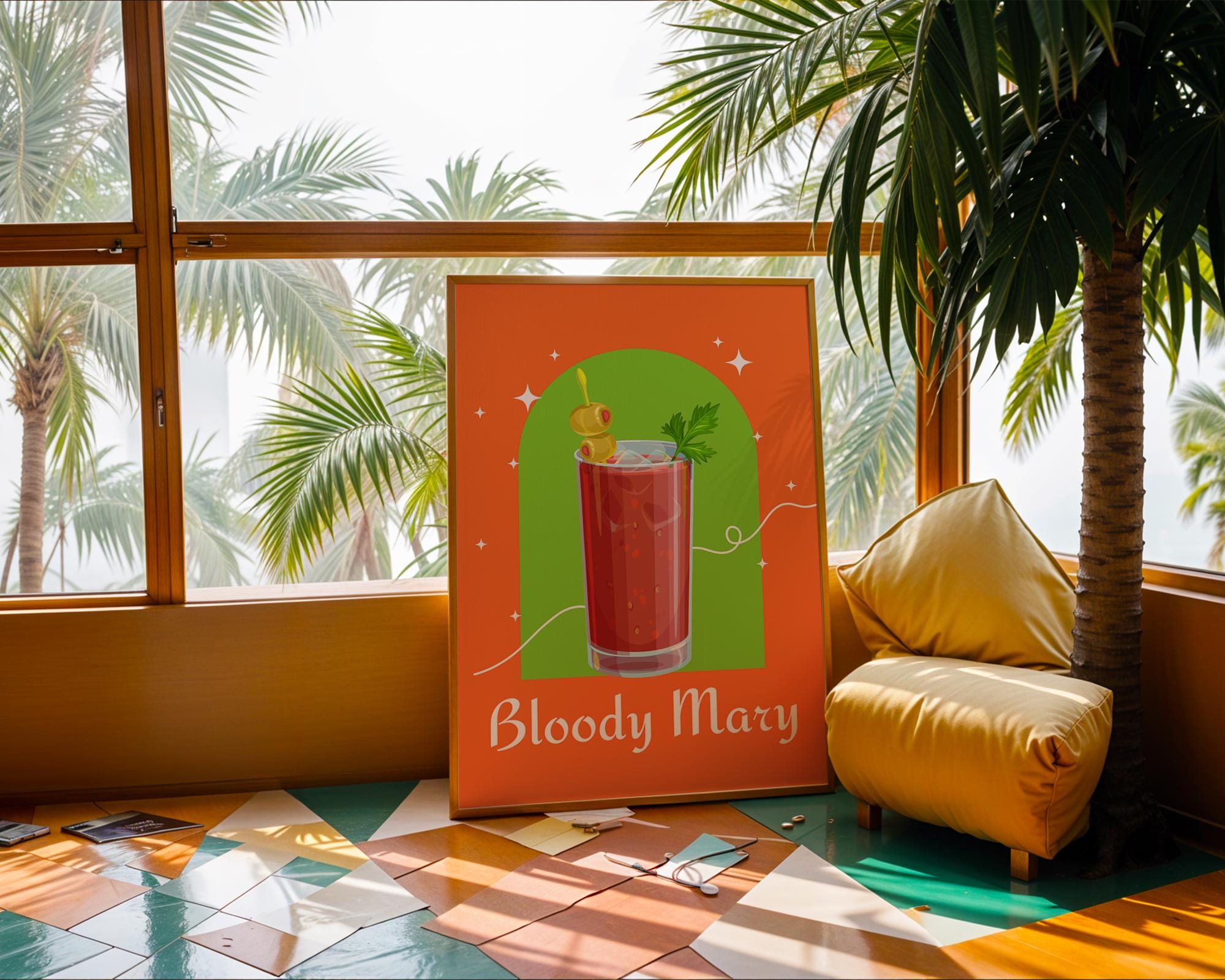 Bloody Mary Cocktail Print | Retro Modern Bar Illustration wall art print, modern home decor, unframed artwork by Nomad & Nest