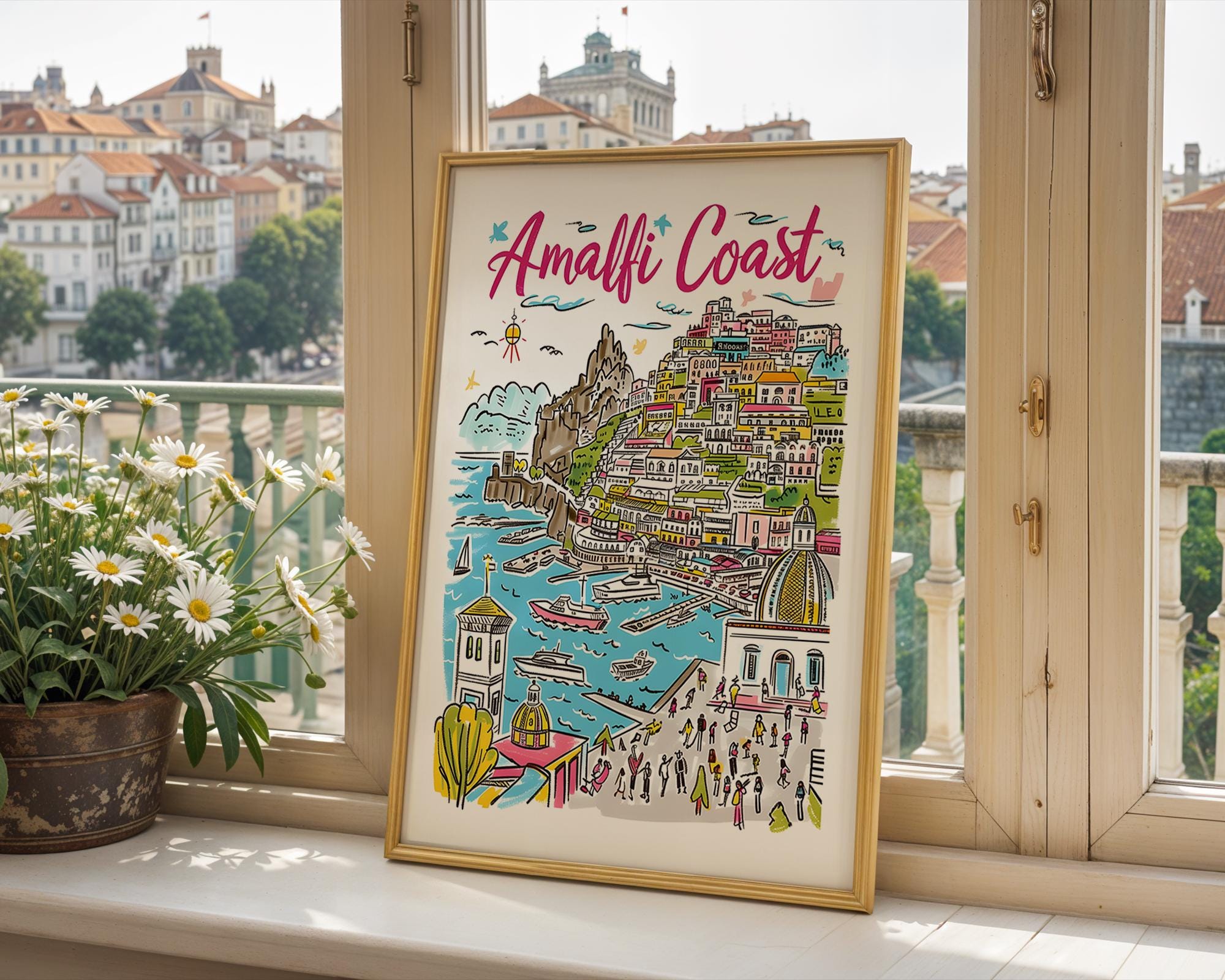 Amalfi Coast Art Print | Italian Travel Poster, Colorful Illustration wall art print, modern home decor, unframed artwork by Nomad & Nest