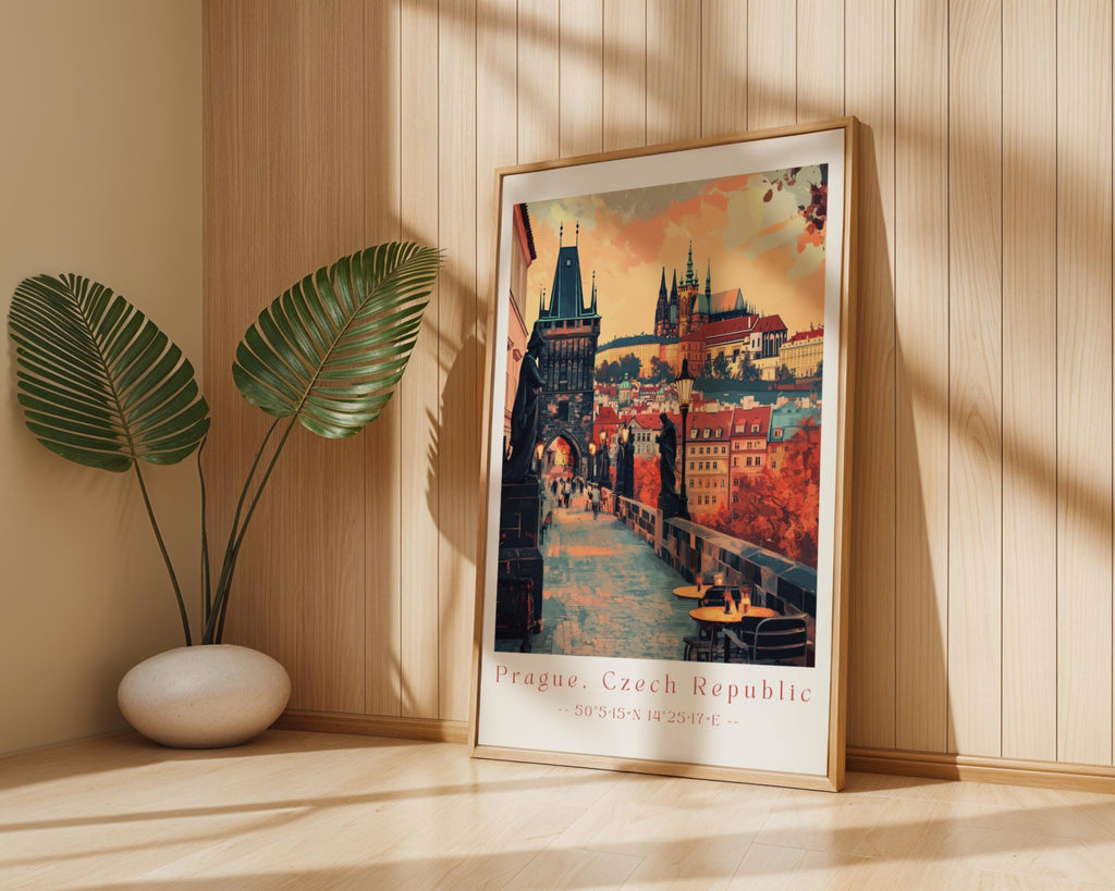 Prague Sunset Print – Charles Bridge, Czech Republic Travel Poster wall art print, modern home decor, unframed artwork by Nomad & Nest