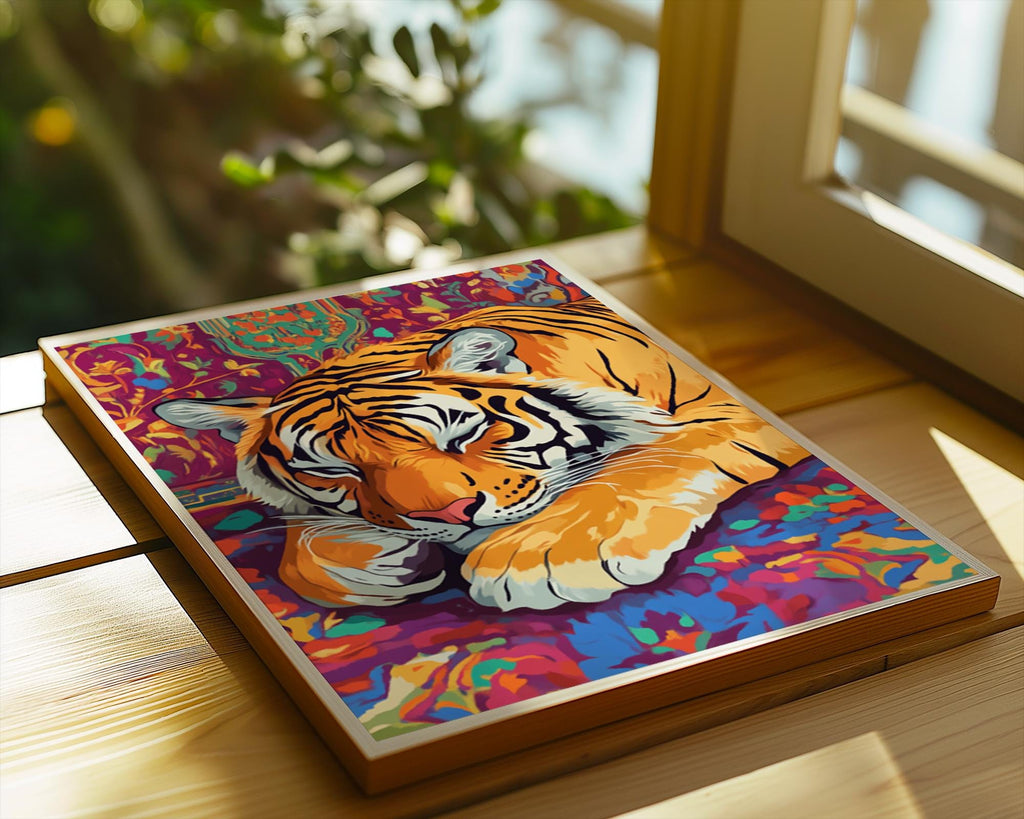 Sleeping Tiger Art Print | Bohemian Jungle Home Decor wall art print, modern home decor, unframed artwork by Nomad & Nest