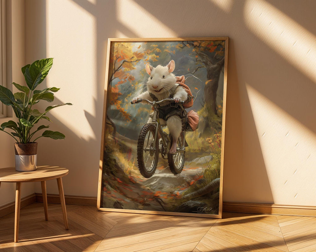 Mouse on Mountain Bike Print | Whimsical Animal Wall Art wall art print, modern home decor, unframed artwork by Nomad & Nest