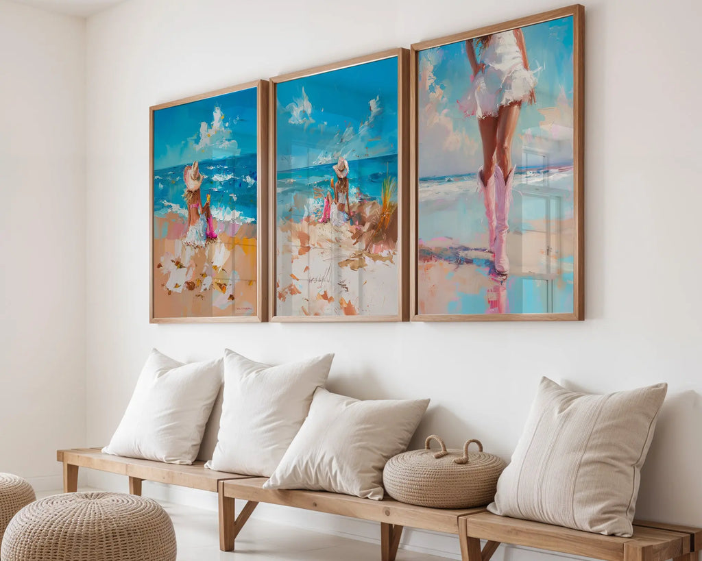 Colourful Prints | Coastal Beach Girl Art Prints | Painterly Seaside Decor (Set of 3) wall art print, modern home decor, unframed artwork by Nomad & Nest
