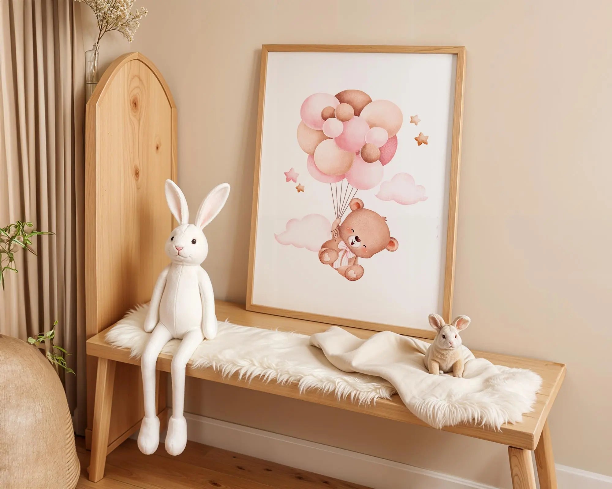 Playroom Ideas | Bear Balloons Nursery Wall Art | Soft Cloud Baby Illustration wall art print, modern home decor, unframed artwork by Nomad & Nest