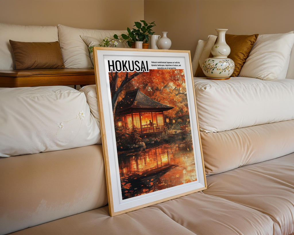 Japanese Poster | Hokusai Inspired  Tea House Print - Autumn Zen Garden Art wall art print, modern home decor, unframed artwork by Nomad & Nest