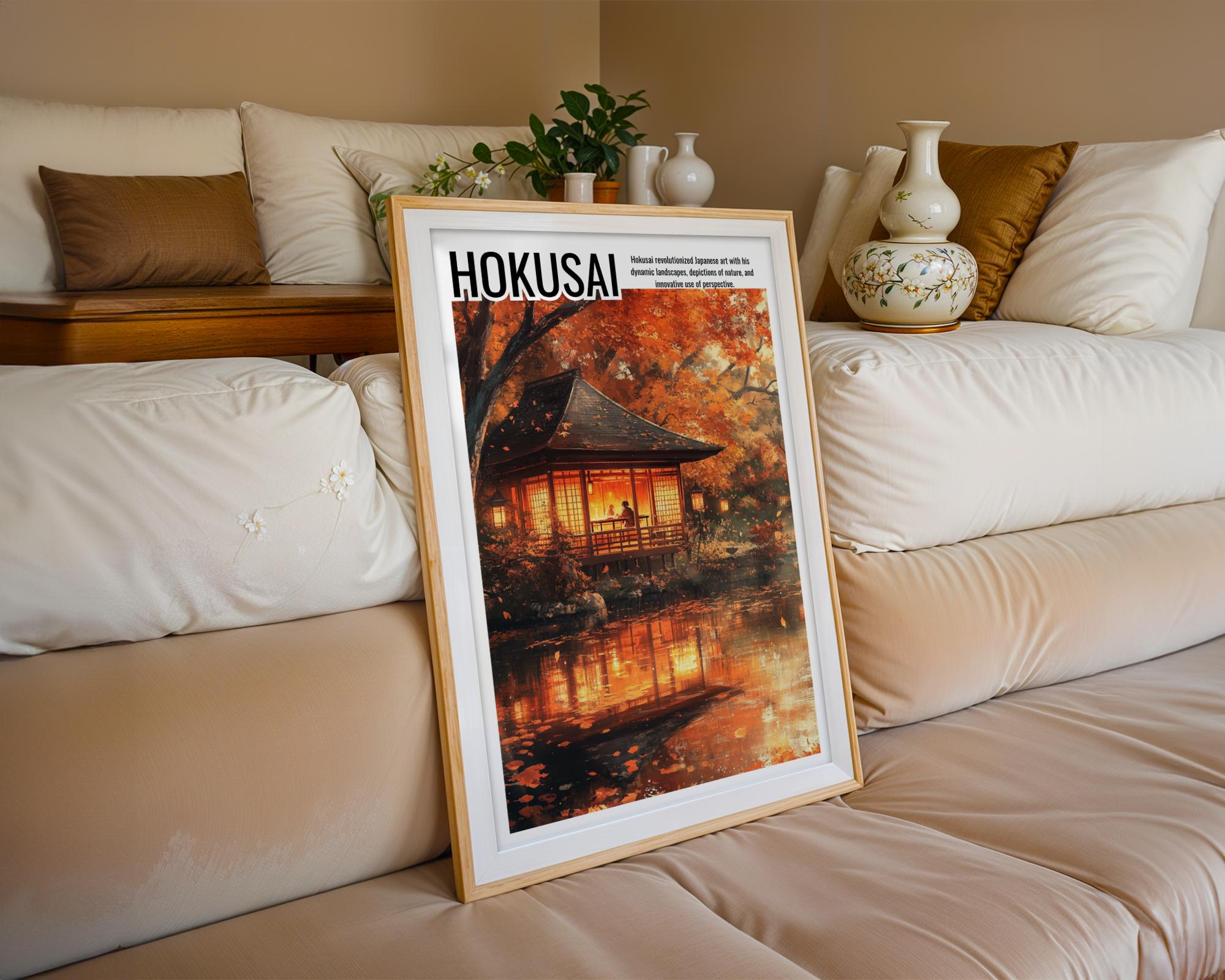 Japanese Poster | Hokusai Inspired  Tea House Print - Autumn Zen Garden Art wall art print, modern home decor, unframed artwork by Nomad & Nest