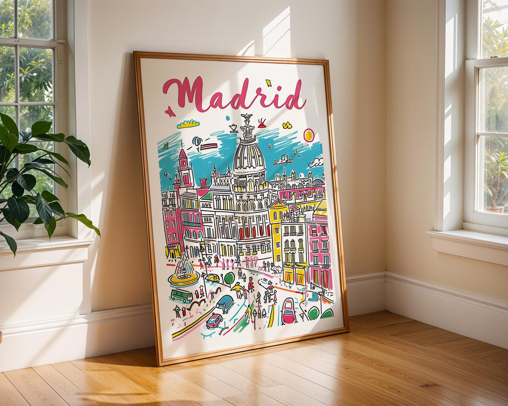 Madrid Cityscape Art Print | Colorful Spanish Travel Poster wall art print, modern home decor, unframed artwork by Nomad & Nest