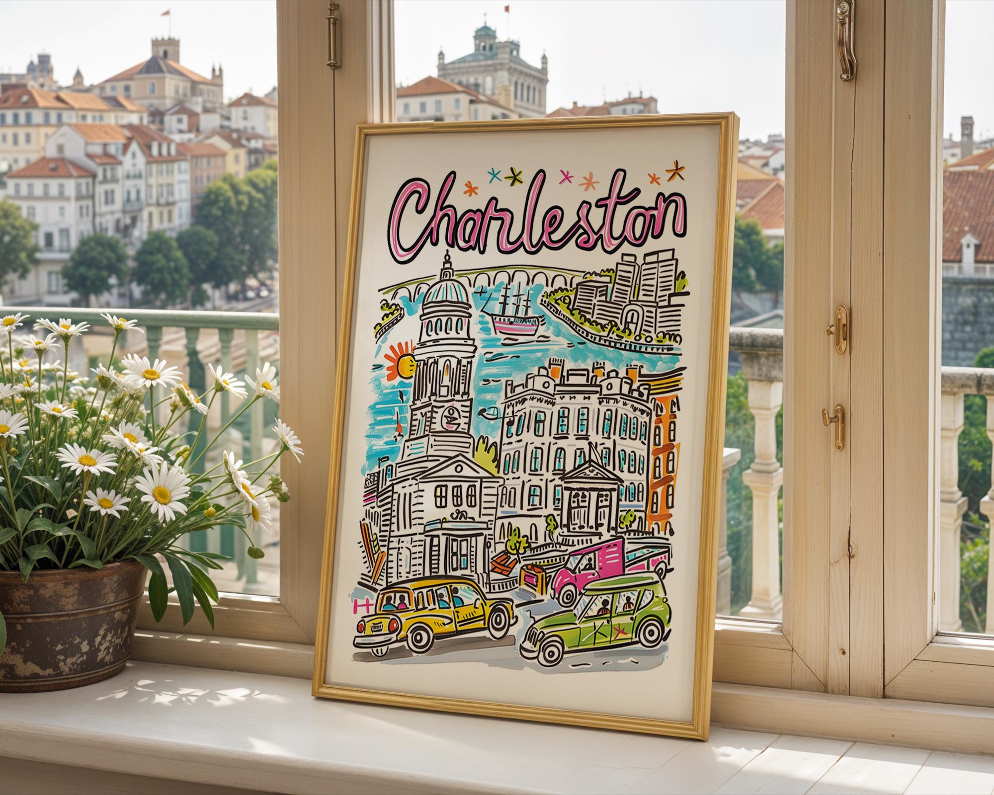 Charleston South Carolina Art Print | Colorful City Travel Poster wall art print, modern home decor, unframed artwork by Nomad & Nest