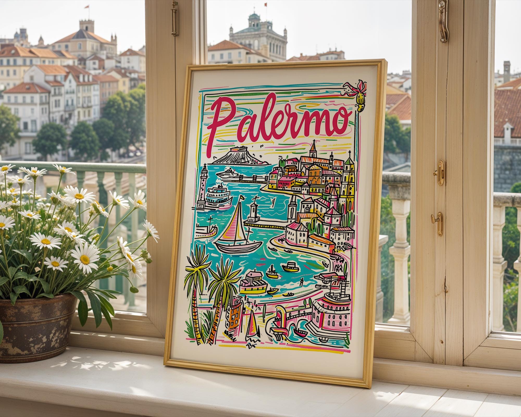 Palermo Italy Travel Poster | Colorful Sicilian Cityscape Art Print wall art print, modern home decor, unframed artwork by Nomad & Nest