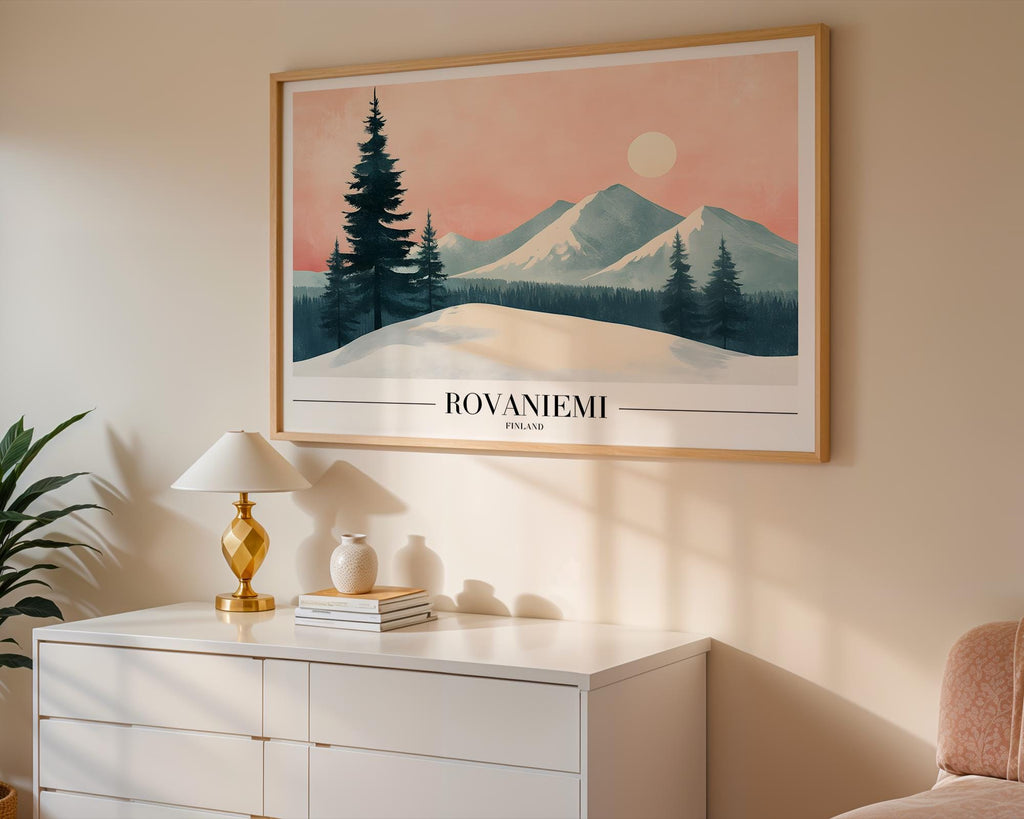 Rovaniemi Finland Travel Poster | Arctic Winter Landscape Art Print wall art print, modern home decor, unframed artwork by Nomad & Nest