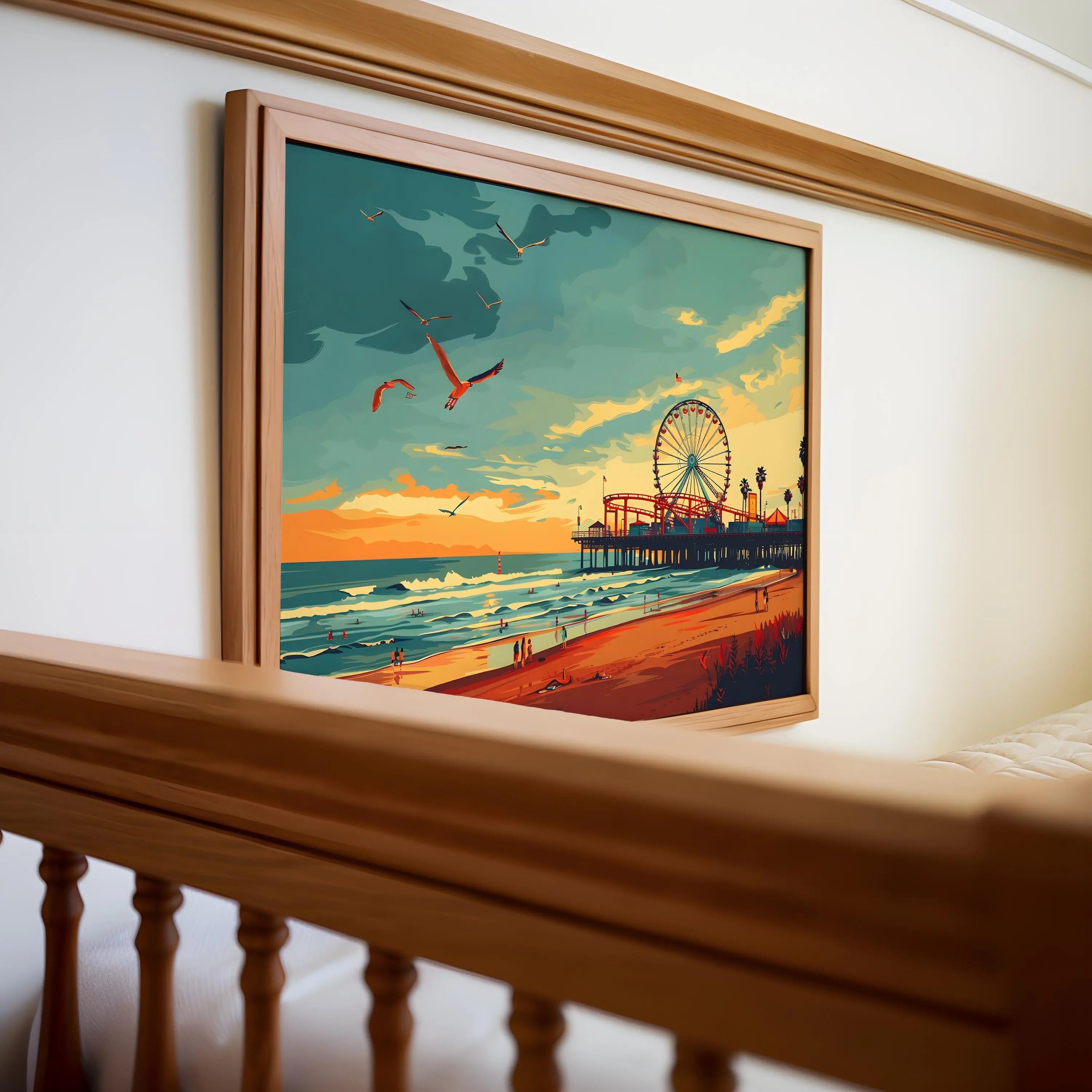 Modern Pop Art | Santa Monica Pier Print, Retro California Travel Poster, Coastal wall art print, modern home decor, unframed artwork by Nomad & Nest