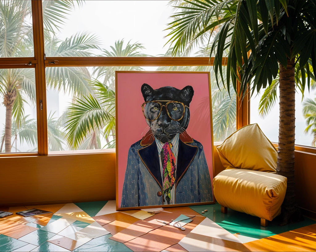 Panther in Suit Art Print | Luxury Animal Portrait wall art print, modern home decor, unframed artwork by Nomad & Nest