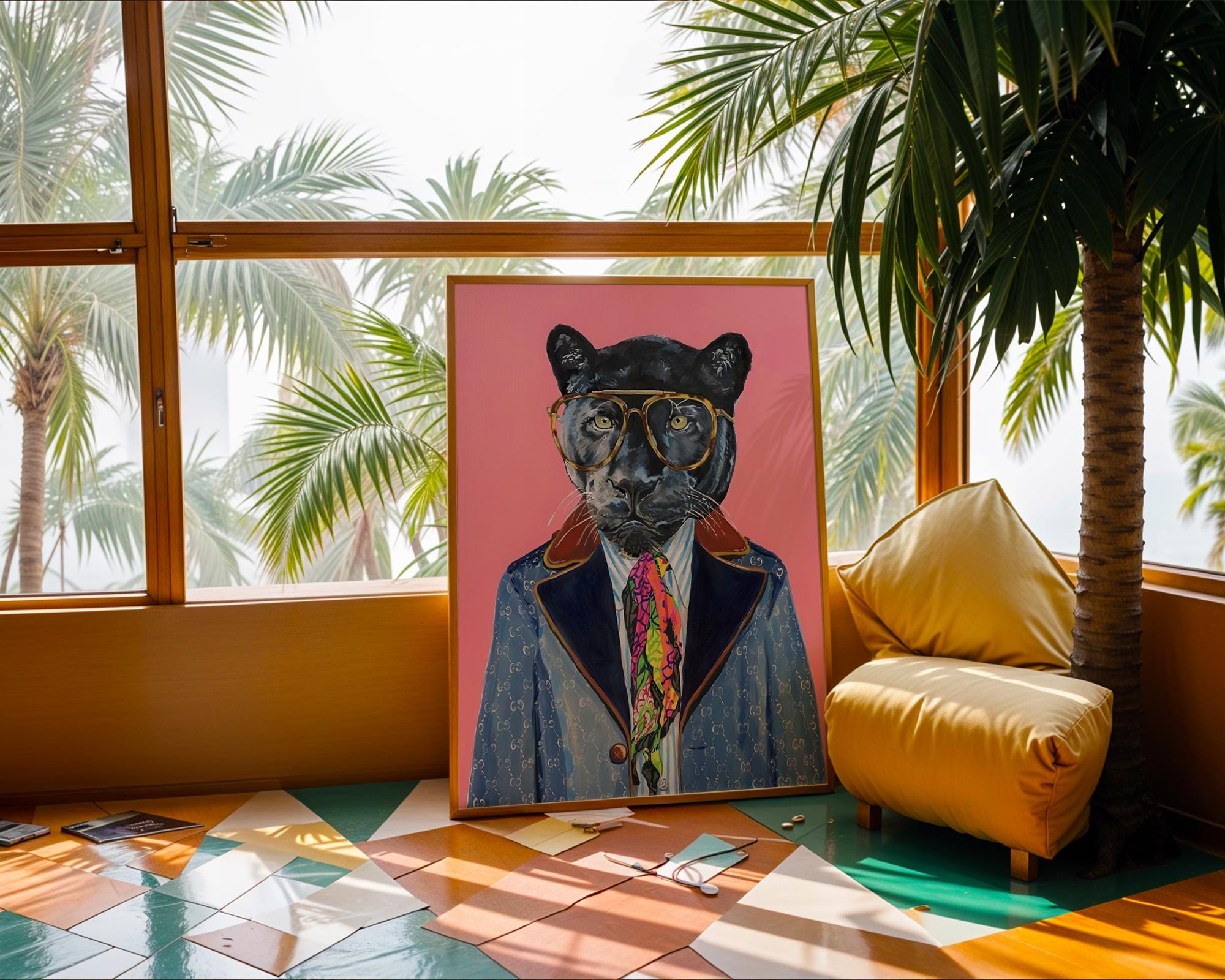 Panther in Suit Art Print | Luxury Animal Portrait wall art print, modern home decor, unframed artwork by Nomad & Nest