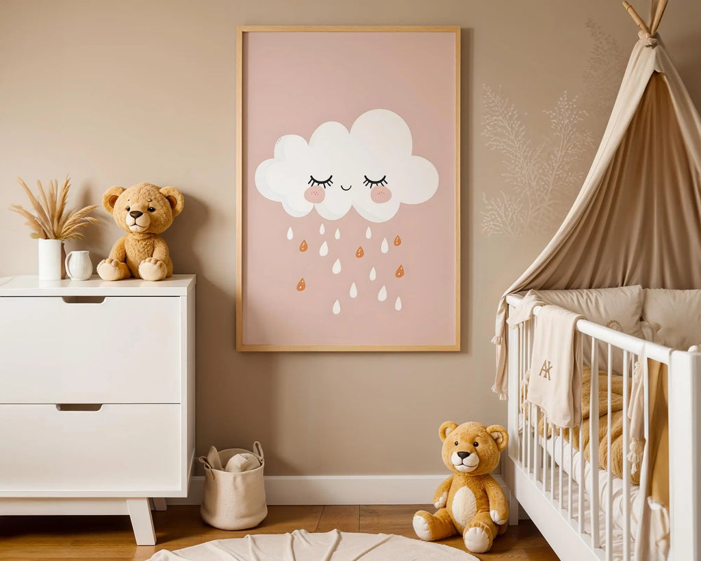 Playroom Ideas | Sleepy Cloud Nursery Wall Art | Neutral Boho Rain Print wall art print, modern home decor, unframed artwork by Nomad & Nest