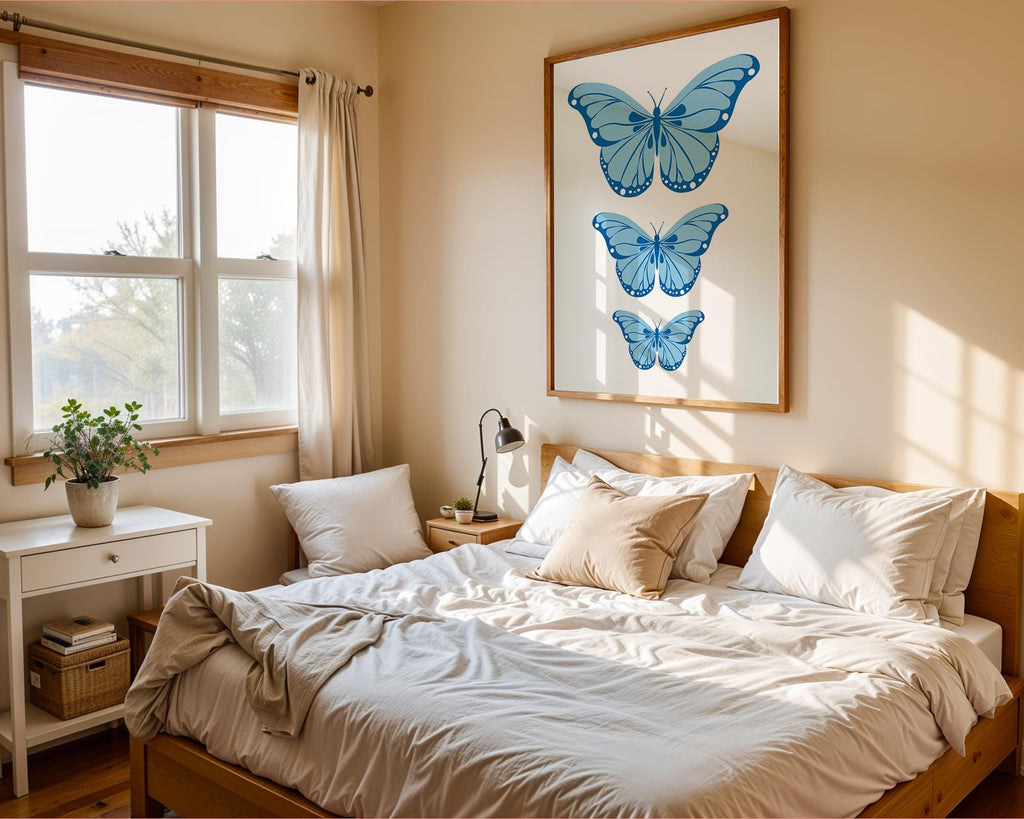 Blue Butterfly Trio Print | Minimalist Nature Wall Art wall art print, modern home decor, unframed artwork by Nomad & Nest