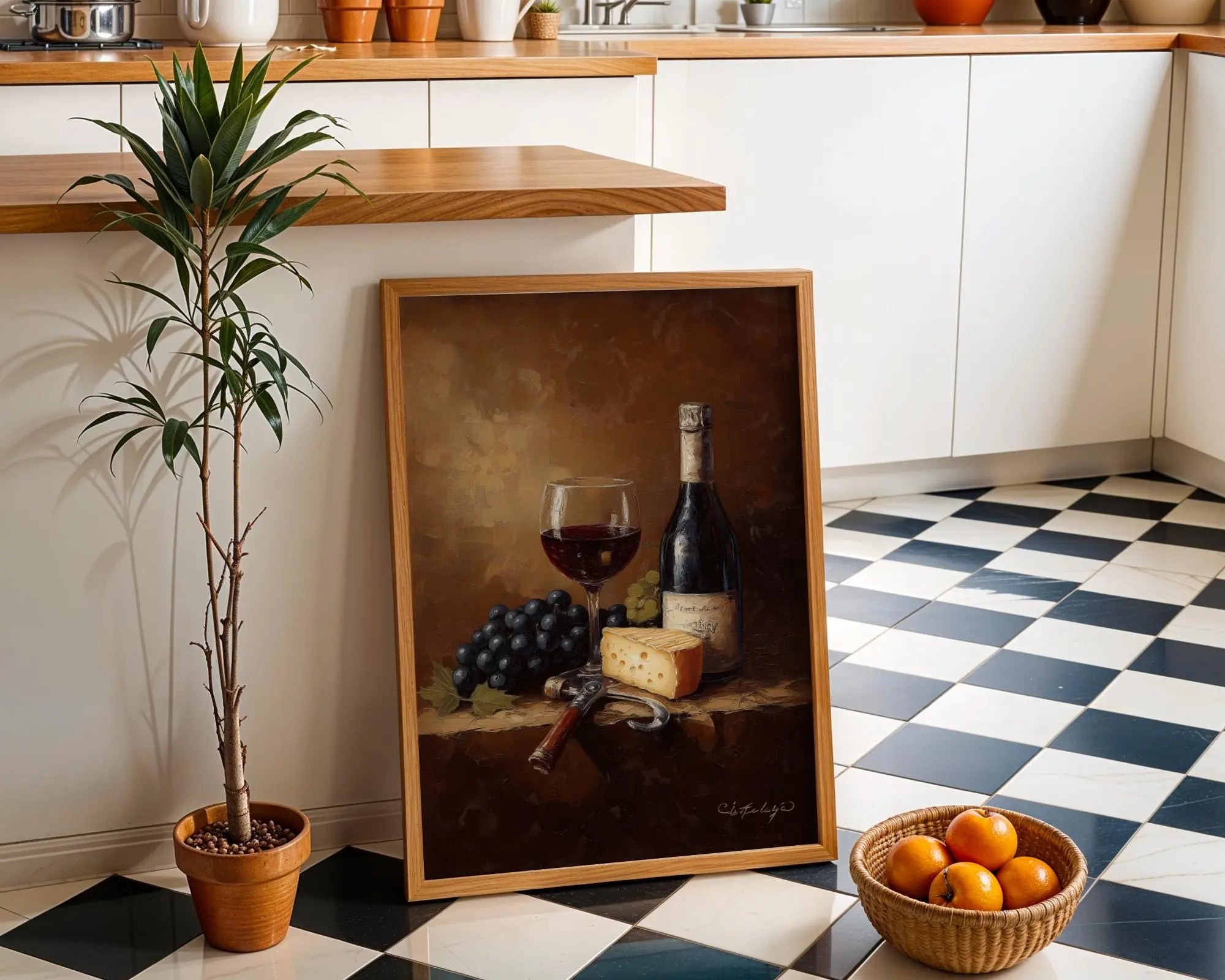 Wine and Cheese Still Life Print | Vintage Kitchen Wall Art wall art print, modern home decor, unframed artwork by Nomad & Nest