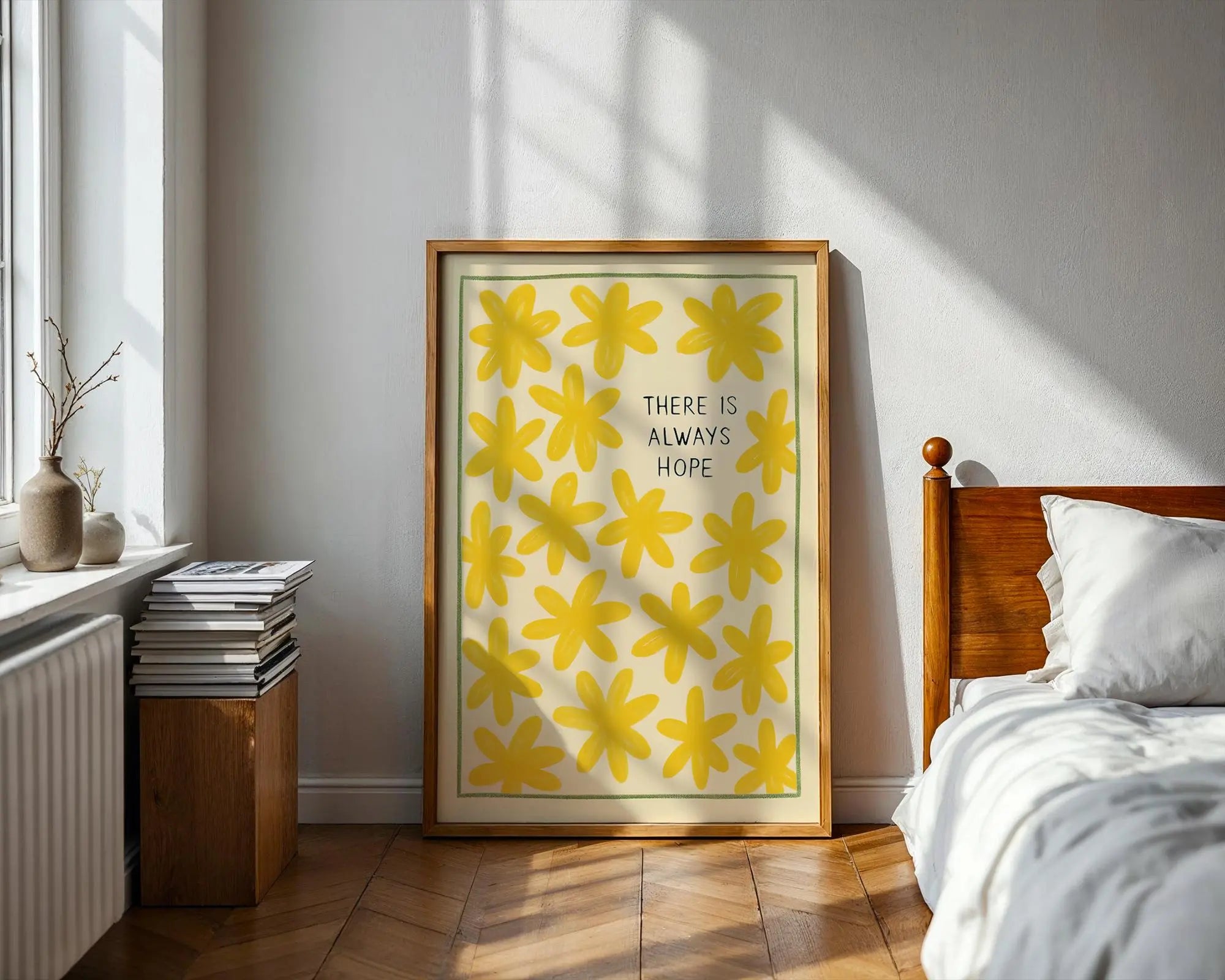 Floral Hope Art Print | Yellow Flower Illustration, Positive Quote wall art print, modern home decor, unframed artwork by Nomad & Nest