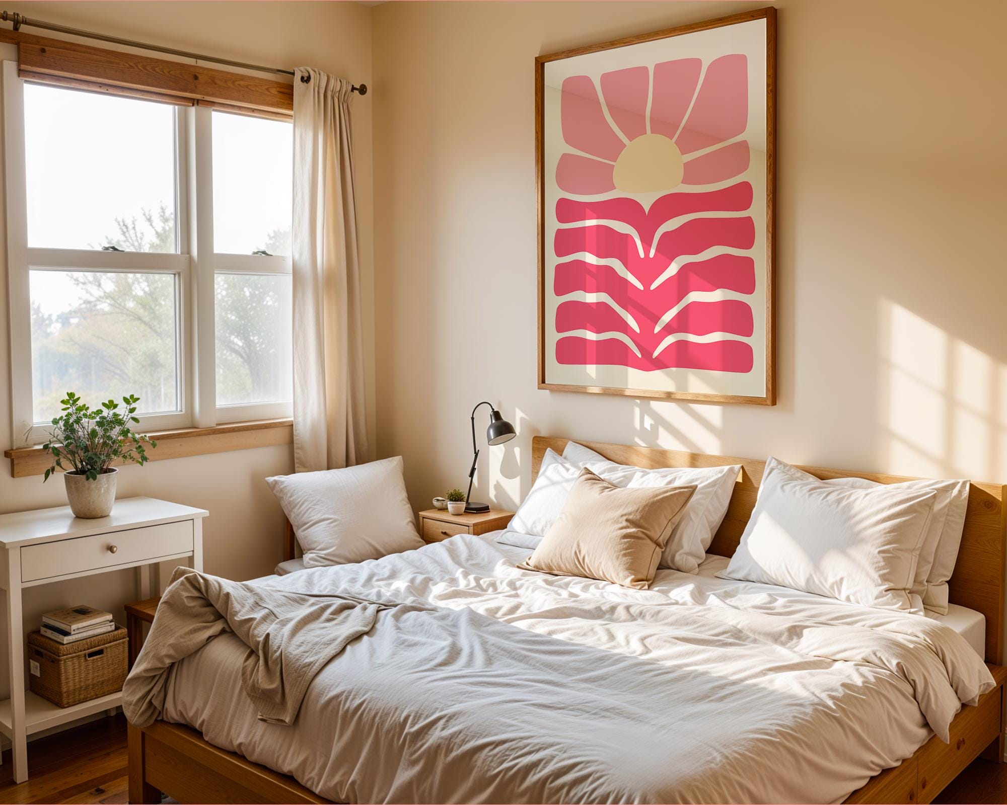 Abstract Pink Flower Print | Mid Century Modern Sunset Poster wall art print, modern home decor, unframed artwork by Nomad & Nest