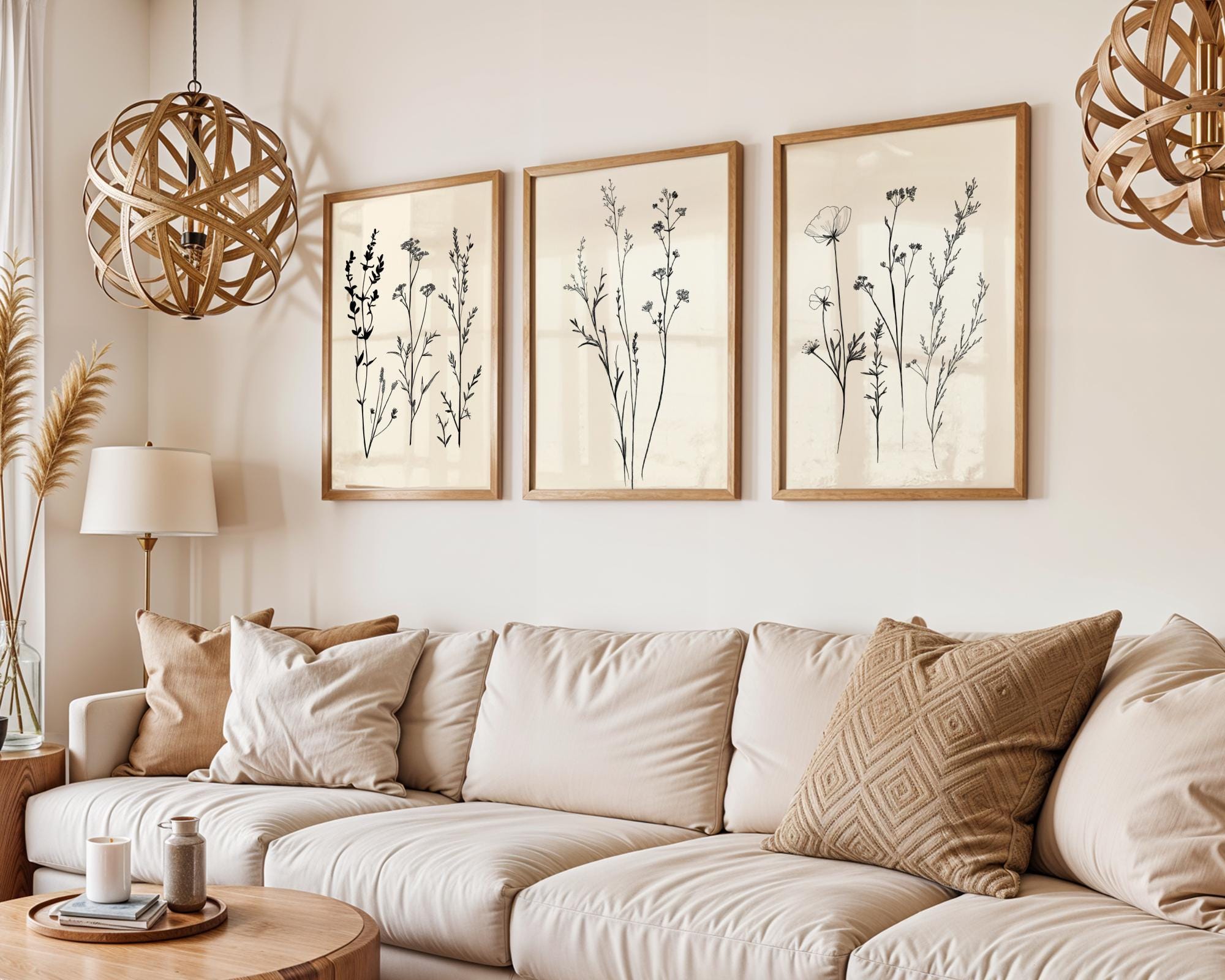 Botanical Line Art Prints Set | Black & White Wildflower Decor wall art print, modern home decor, unframed artwork by Nomad & Nest