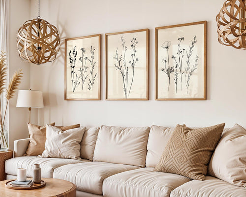 Botanical Line Art Prints Set | Black & White Wildflower Decor wall art print, modern home decor, unframed artwork by Nomad & Nest