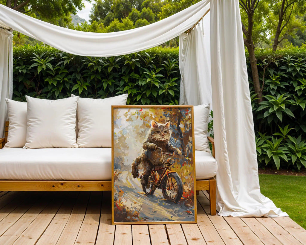 Autumn Cat Bicycle Print | Whimsical Fall Animal Wall Art wall art print, modern home decor, unframed artwork by Nomad & Nest