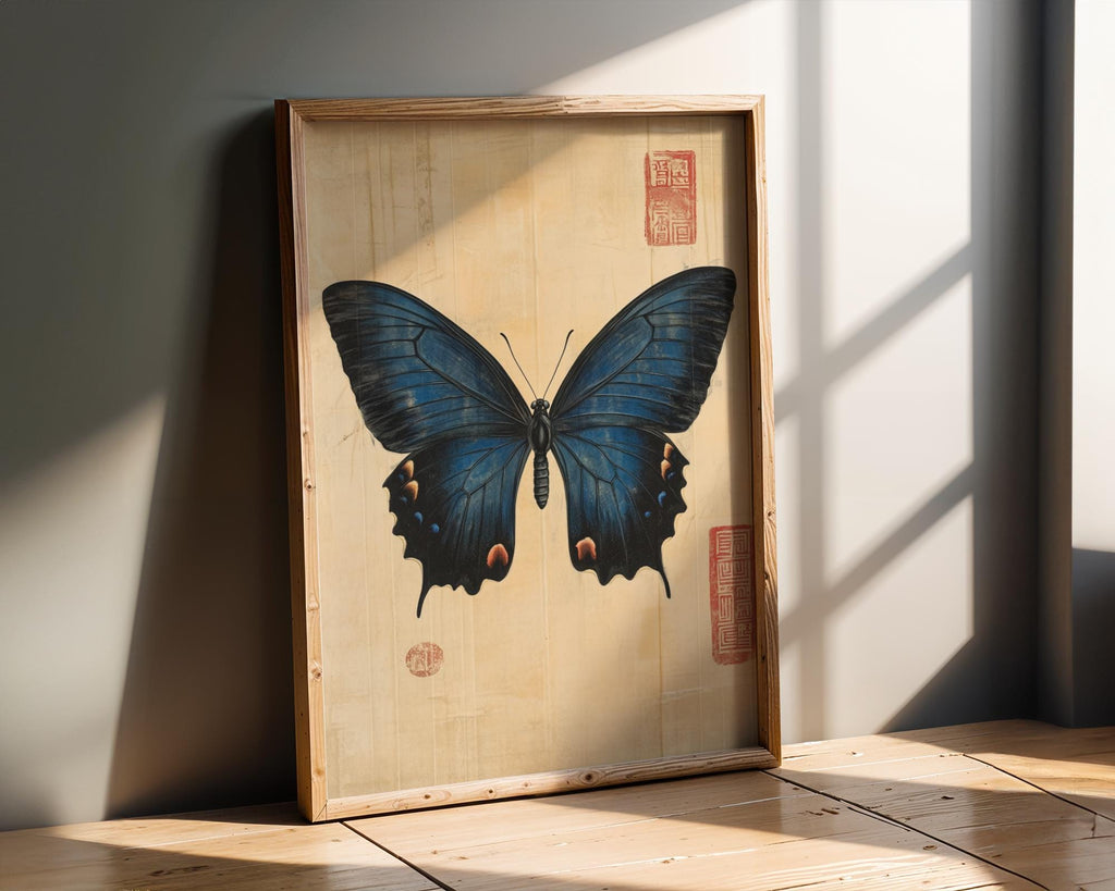 Japanese Poster | Vintage Blue Butterfly Print –  Botanical Wall Art wall art print, modern home decor, unframed artwork by Nomad & Nest