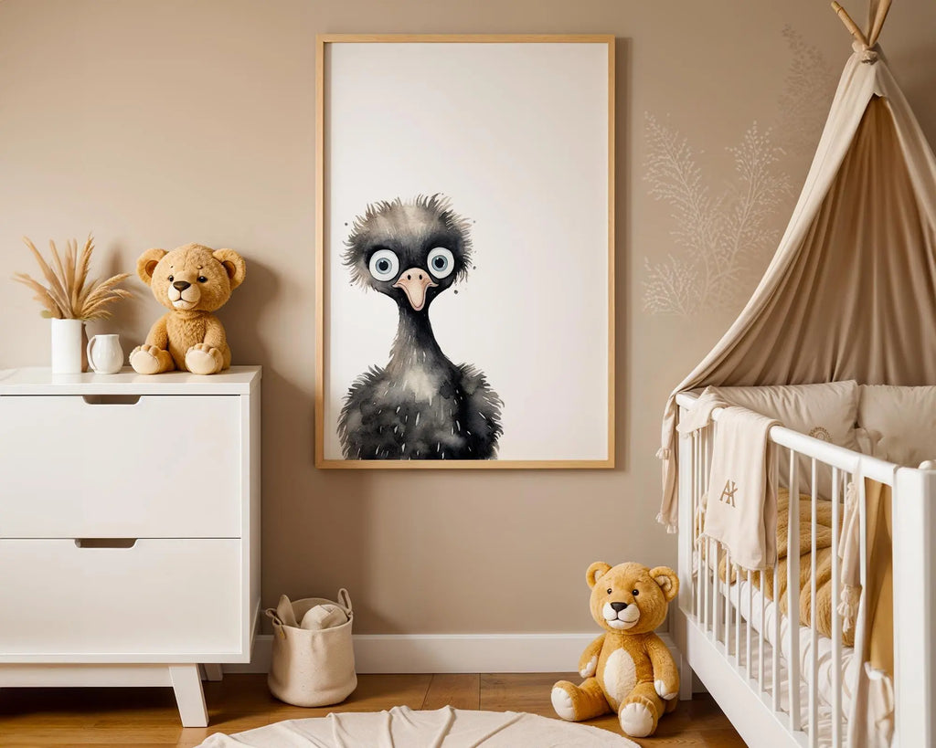 Playroom Ideas | Funny Ostrich Nursery Wall Art | Safari Animal Baby Print wall art print, modern home decor, unframed artwork by Nomad & Nest