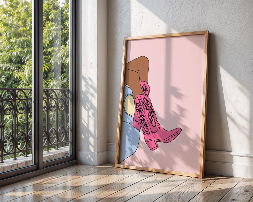 Pink Cowboy Boots Art Print | Coastal Cowgirl Wall Decor wall art print, modern home decor, unframed artwork by Nomad & Nest
