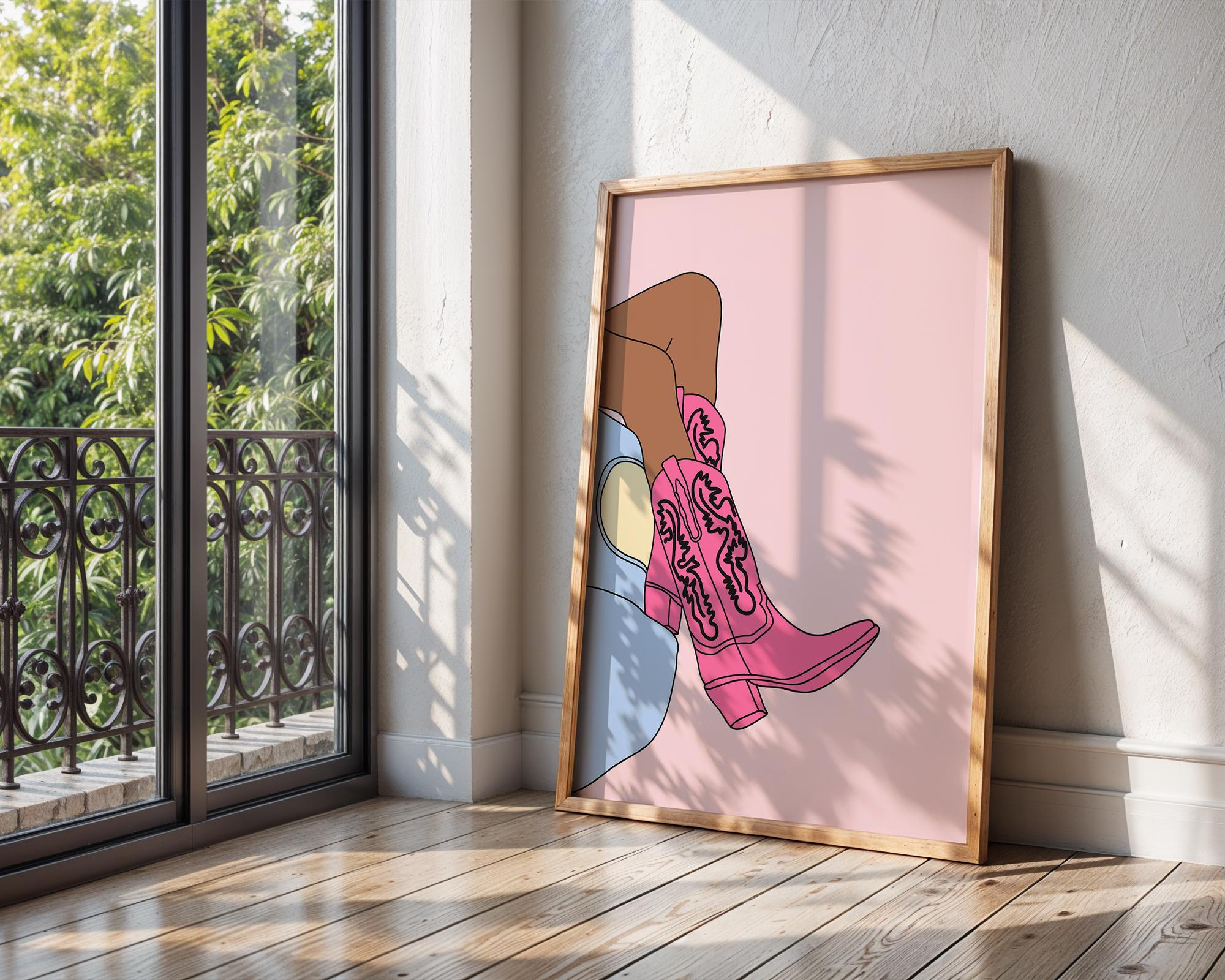 Pink Cowboy Boots Art Print | Coastal Cowgirl Wall Decor wall art print, modern home decor, unframed artwork by Nomad & Nest